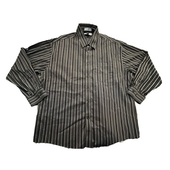 ENRO Men's Dress Shirt Sz 2XL Long Sleeve Dk Brown Stripes, Non-Iron! Large Nice - Picture 2 of 11